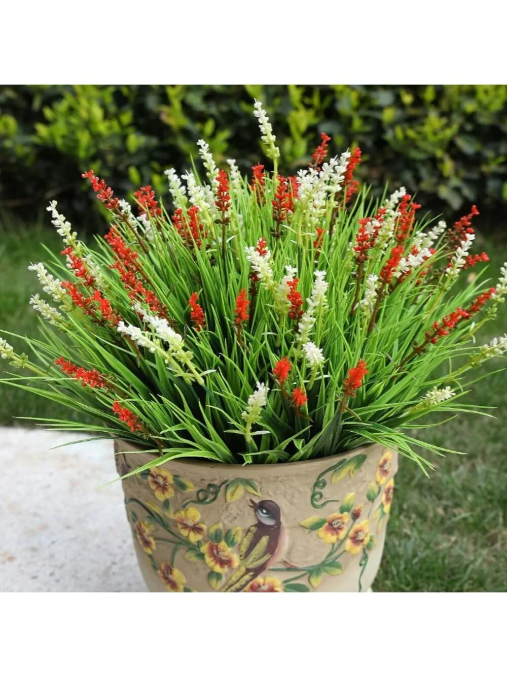 Vibrant Red Artificial Flowers - 12 Bundles of Faux Outdoor Plants for Yard